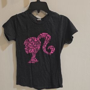 Used Size Medium Girls Barbie Kids Charcoal and Pink T-Shirt